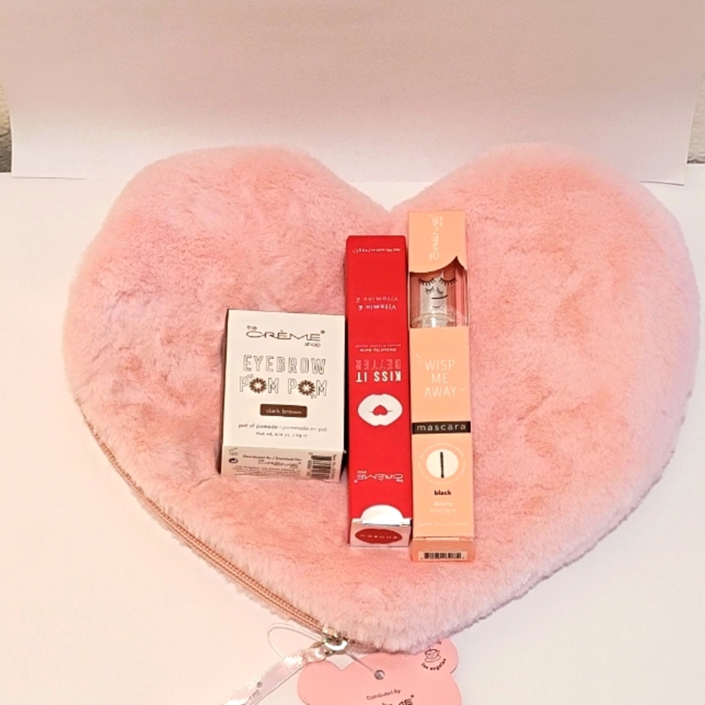 4pc Teddy Bag Plush Makeup Pouch - Faux Love - Creme Shop Mascara Lip Tint